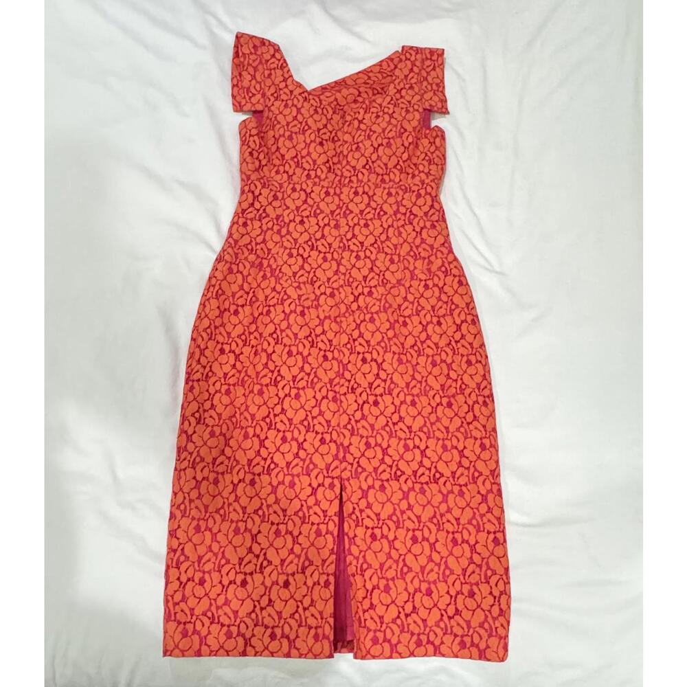 Black Halo Jackie-O Orange Lace Cotton Raschel Knee Length Sheath Dress - Size 6 - Picture 5 of 9
